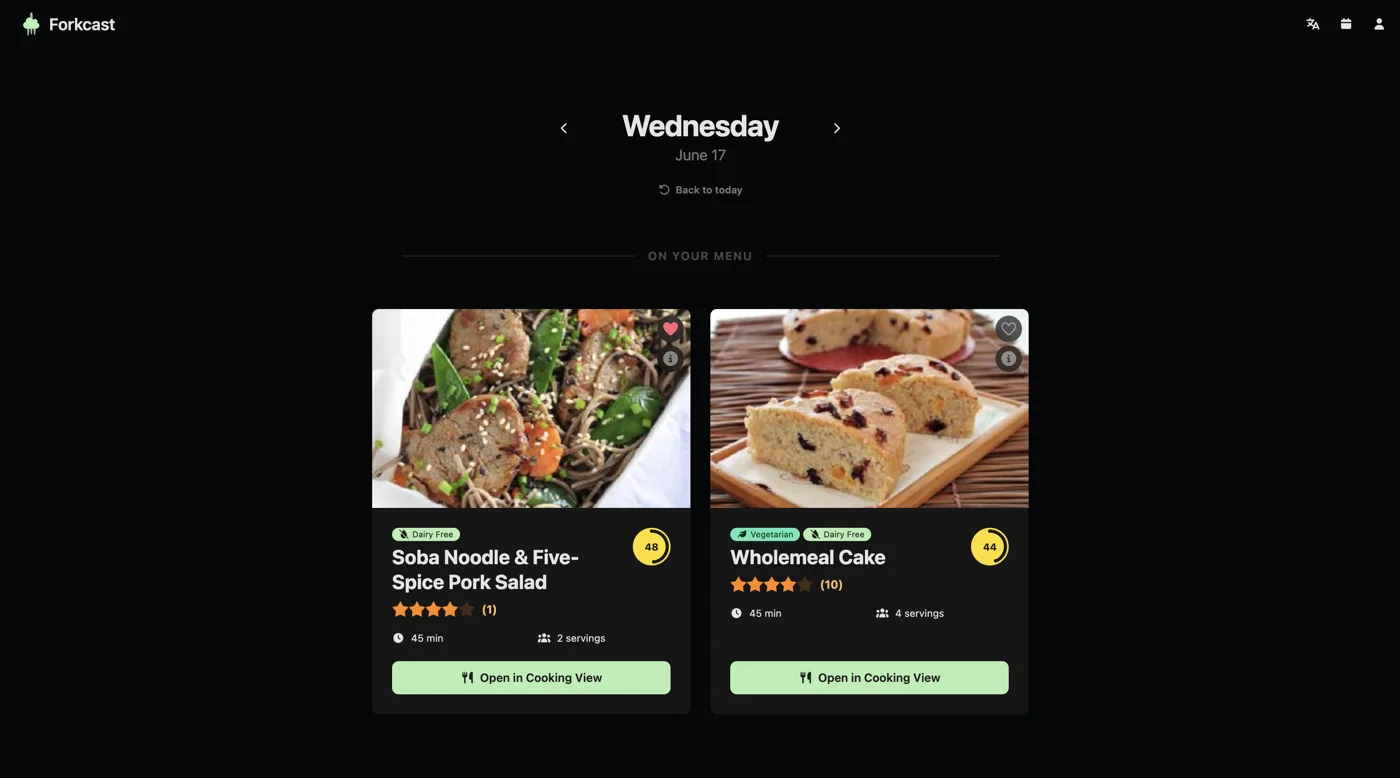 Forkcast dashboard
